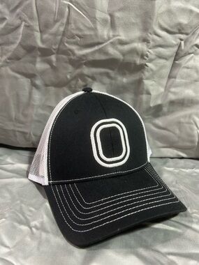 Black and White Mesh Trucker Hat with Embroidered Logo